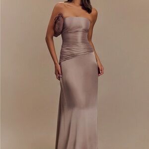 Serena Meshki Dress | Strapless Taffeta Maxi Dress - Bronze Taupe Sz Large